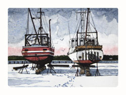 Struna Galleries of Brewster and Chatham, Cape Cod Original Copper Plate Engravings  - Purchase this Dry Dock -  Winter Online!