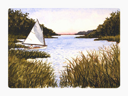 Struna Galleries of Cape Cod Original Copper Plate Engravings  - Purchase this Sailing Town Cove Online!