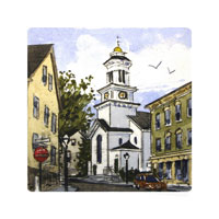 Struna Galleries of Brewster and Chatham, Cape Cod Original Copper Plate Engravings  - Purchase this First Baptist Church Online!